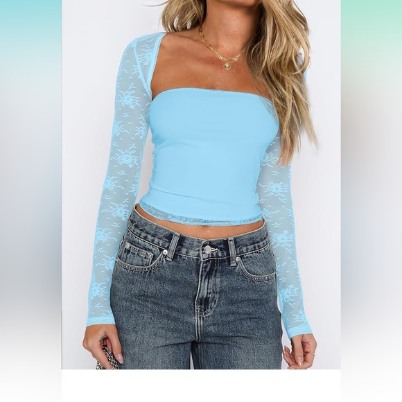 Y2K 2-Piece shoulder shrug and bandeau top. Never worn! Light blue - Picture 4 of 4